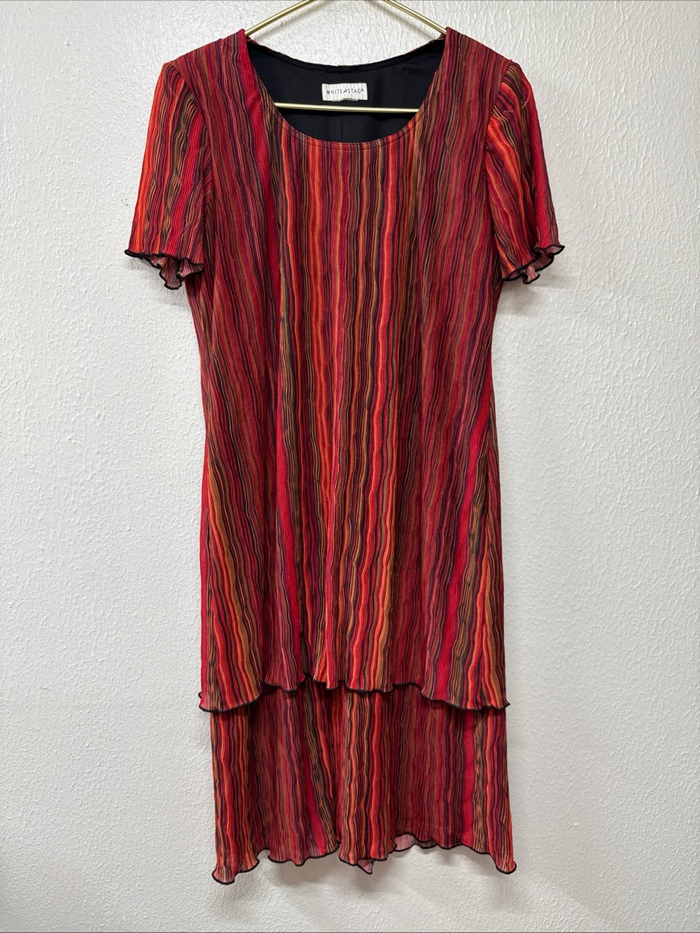White Stag Red Multi-Stripe Pleated Layered Midi Dress